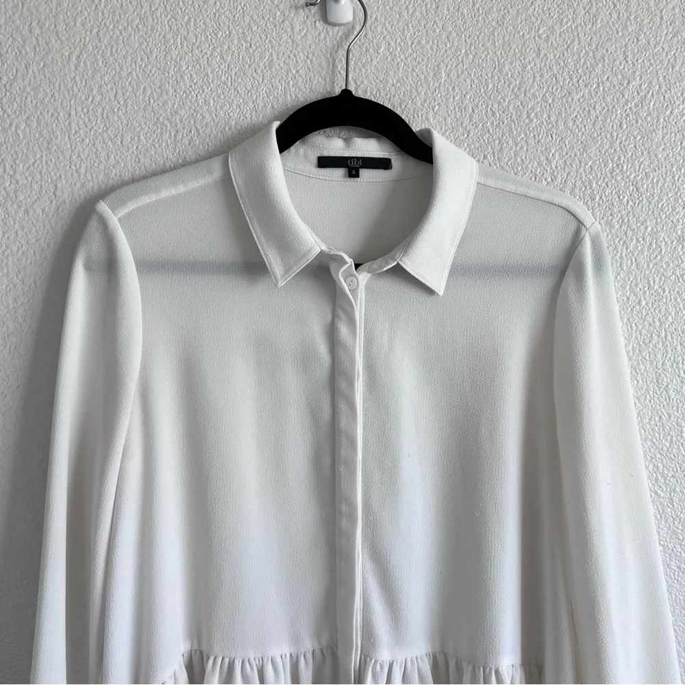 Tibi Savanna Crepe Long Sleeve Peplum Top - Image 3