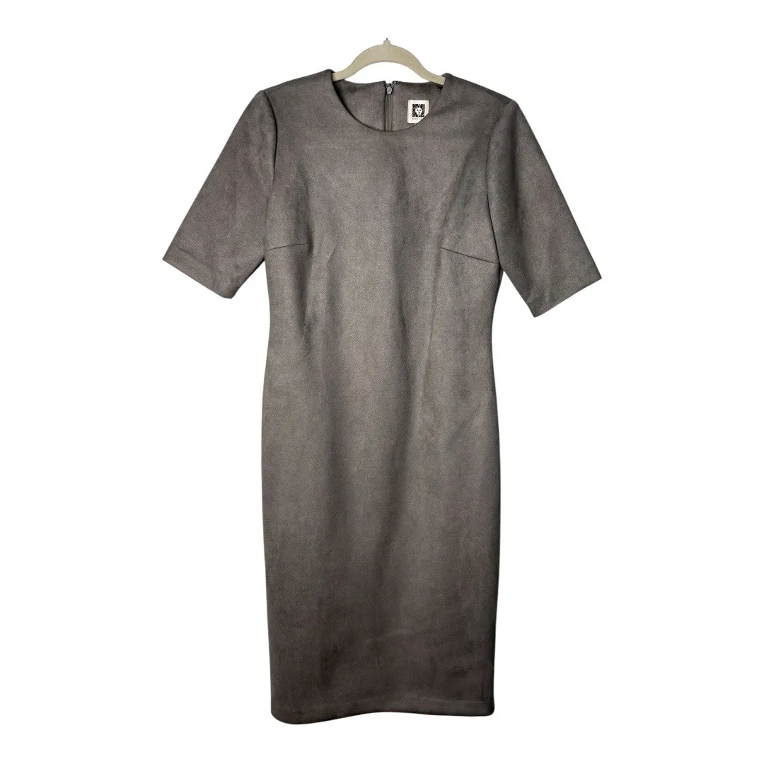 Anne Klein Gray Faux Suede Sheath Dress Career Business Casual‎ Classic Size 8 - Image 2