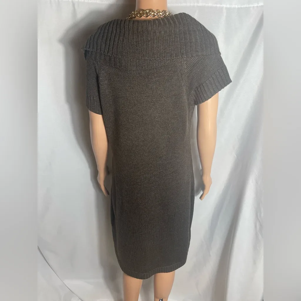 Calvin Klein Cable Knit Sweater Dress Brown Cowl Neck Button Detail Size L NWT - Image 6