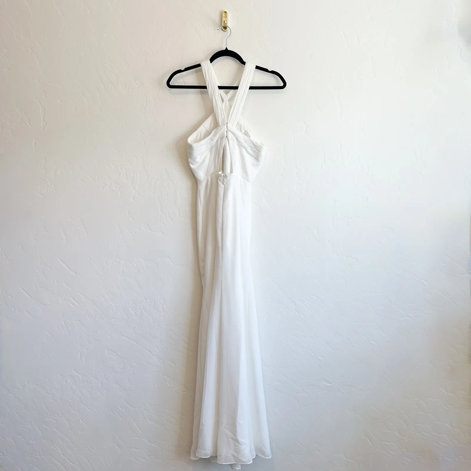 Azazie | White Halter Button Crossback‎ Slit Floor Length Dress Gown size A2 - Image 2
