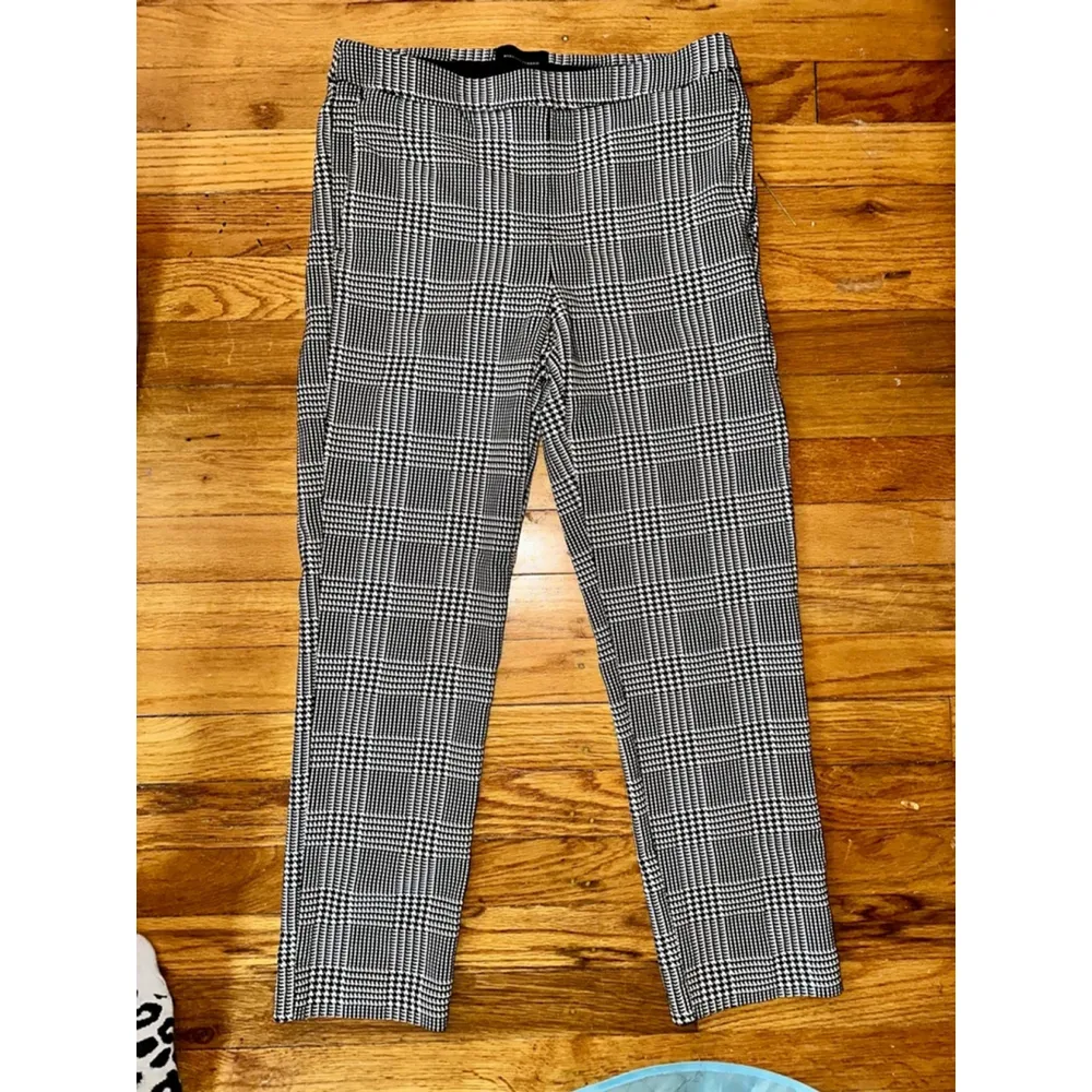 Massimo Fabbro Italy Plaid Academia Stretch Straight Leg Pull On Crop Pants Black Size 4 - Image 6