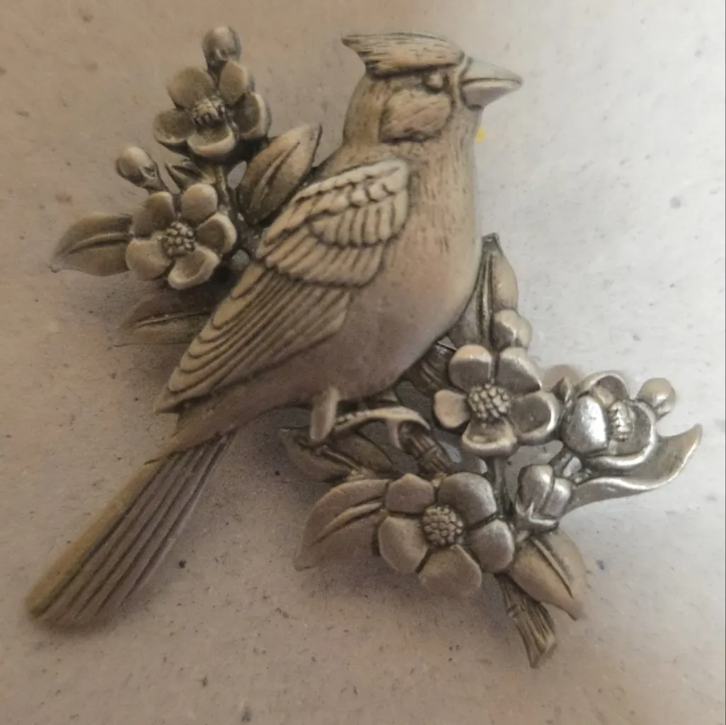 Vintage JJ Jonette Jewery Co. Silver Tone Cardinal Brooch Pin - Image 3