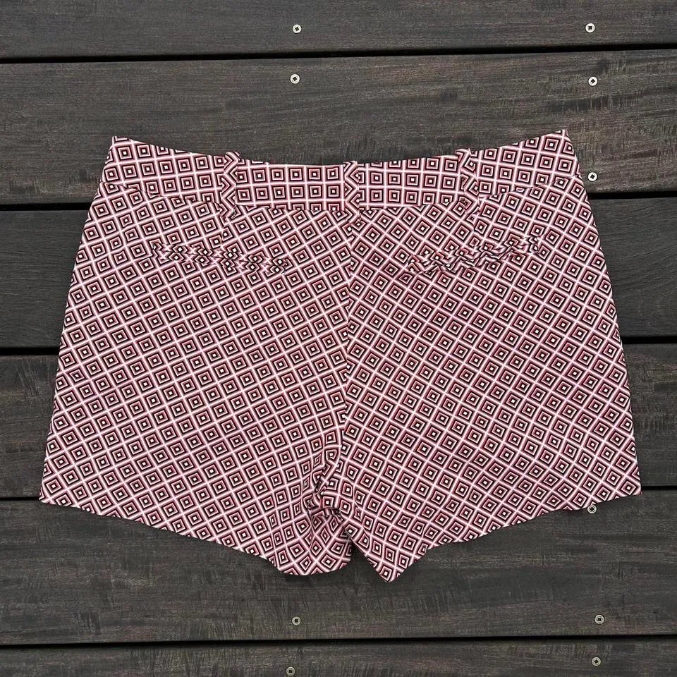 Red/White Sandro Studio Shorts Geometric Jacquard Print Cotton Stretch - Image 5