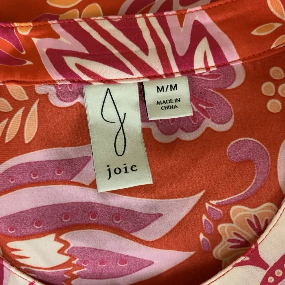 Joie Red Pink Floral Print Blouse Romantic Feminine Cottagecore Garden‎ Party M - Image 3