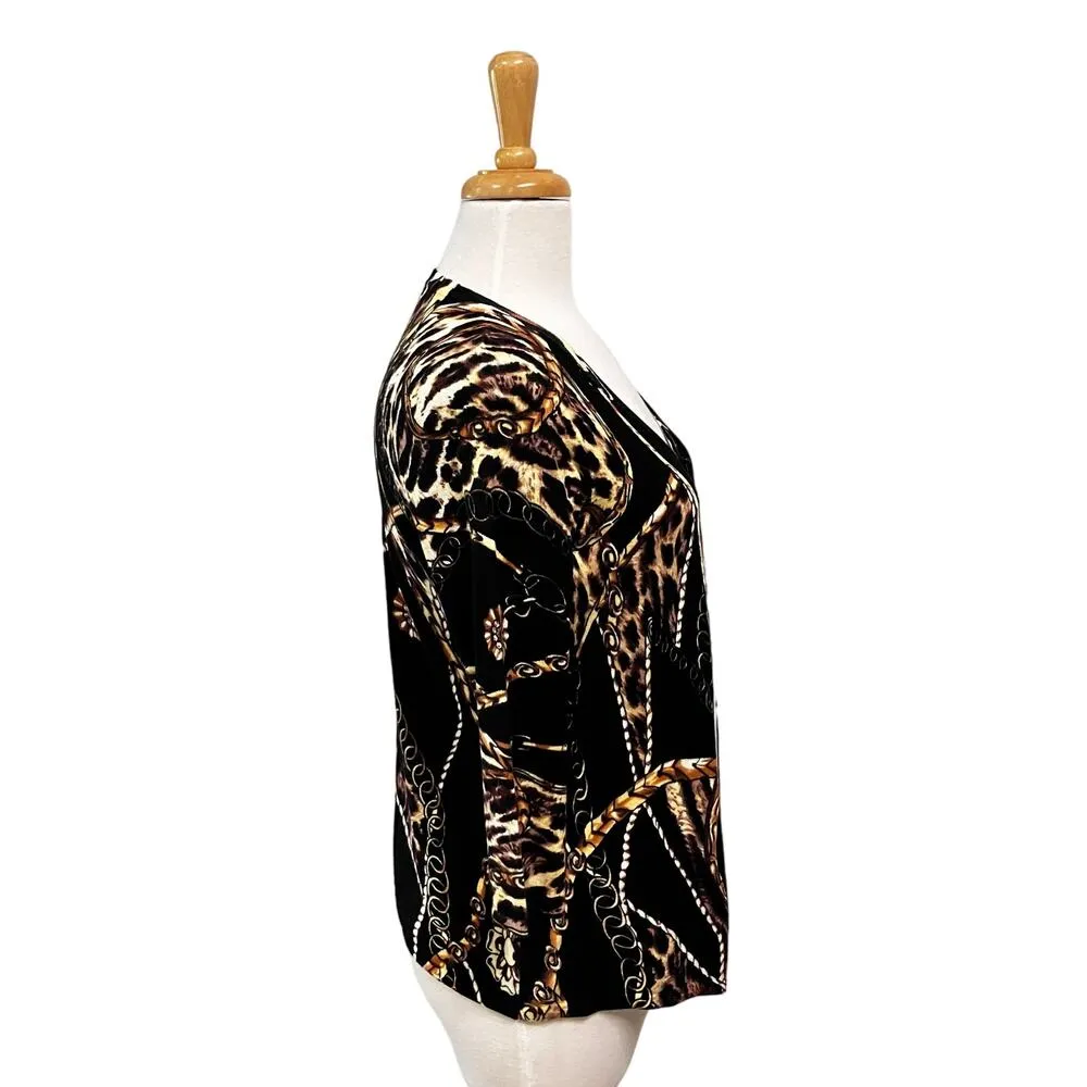 Boston Proper Cardigan Sz S Leopard Animal Chain Classy Maximalist Careerwear - Image 3