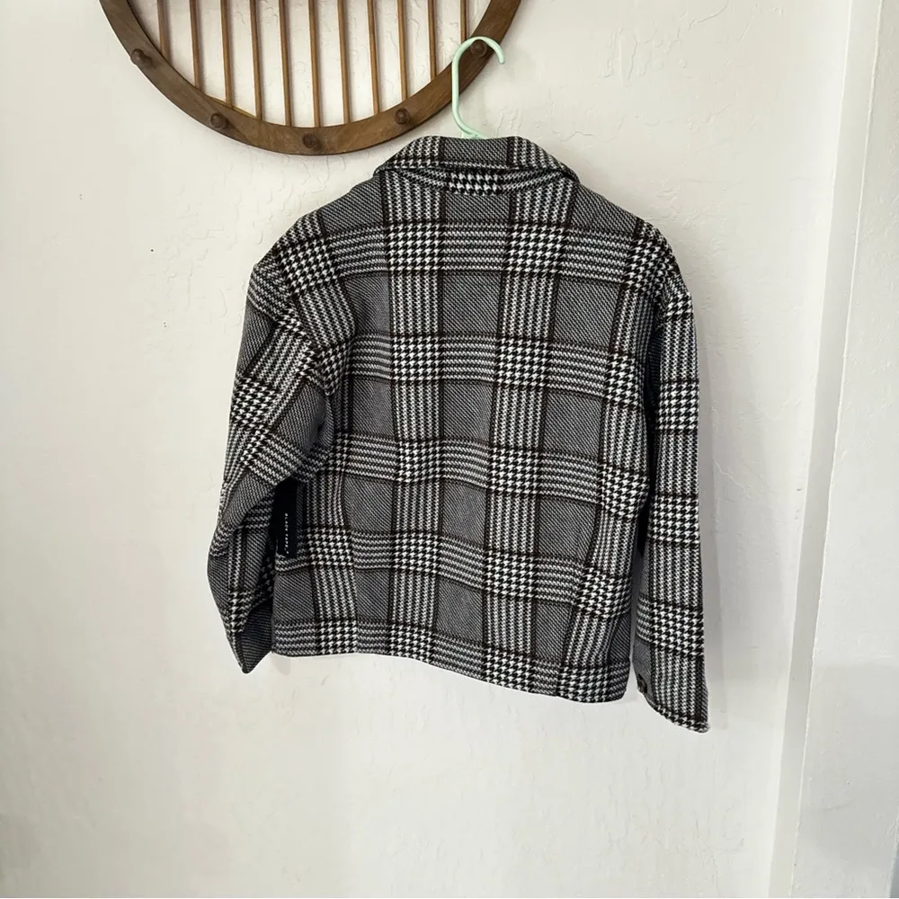 Black Tape Shacket Houndstooth Plaid Pattern Shirt Jacket Pocket Size S - Image 4