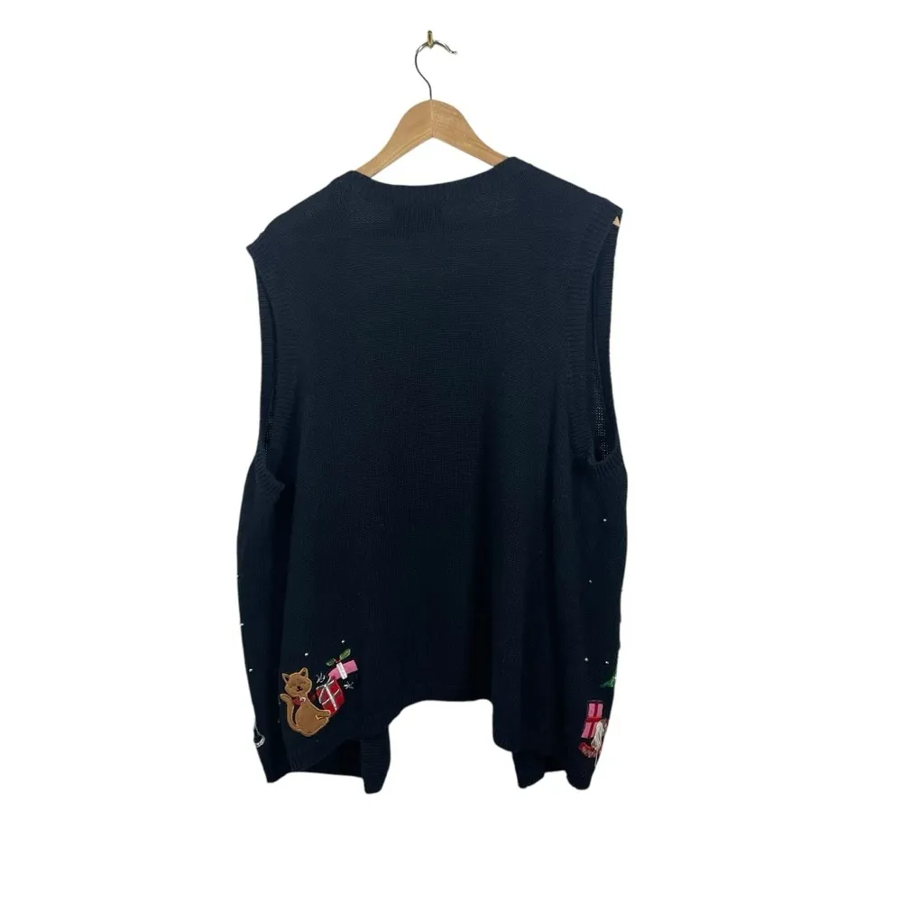 Basic Editions Eclectic Ugly Christmas Sweater Vest in Black Multi Size 2X - Image 9