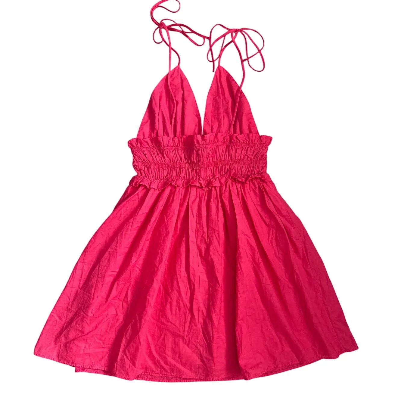 Zara Ruffled Babydoll Scrunched V-Neck Mini Dress Fuchsia Pink Size XS‎ - Image 8