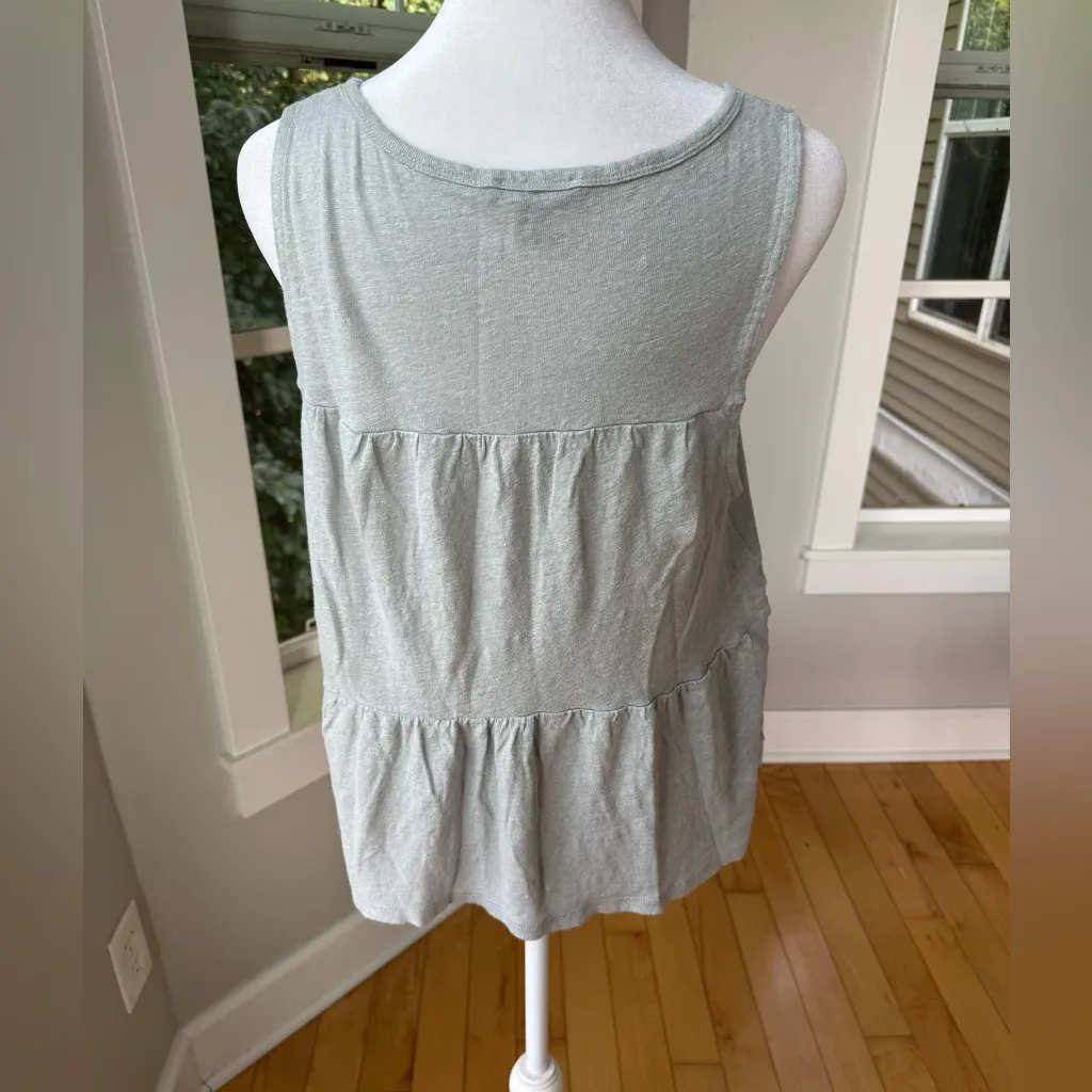 J. Crew Light Gray Linen Tiered Loose Fit Tank Top Size XS - Image 5