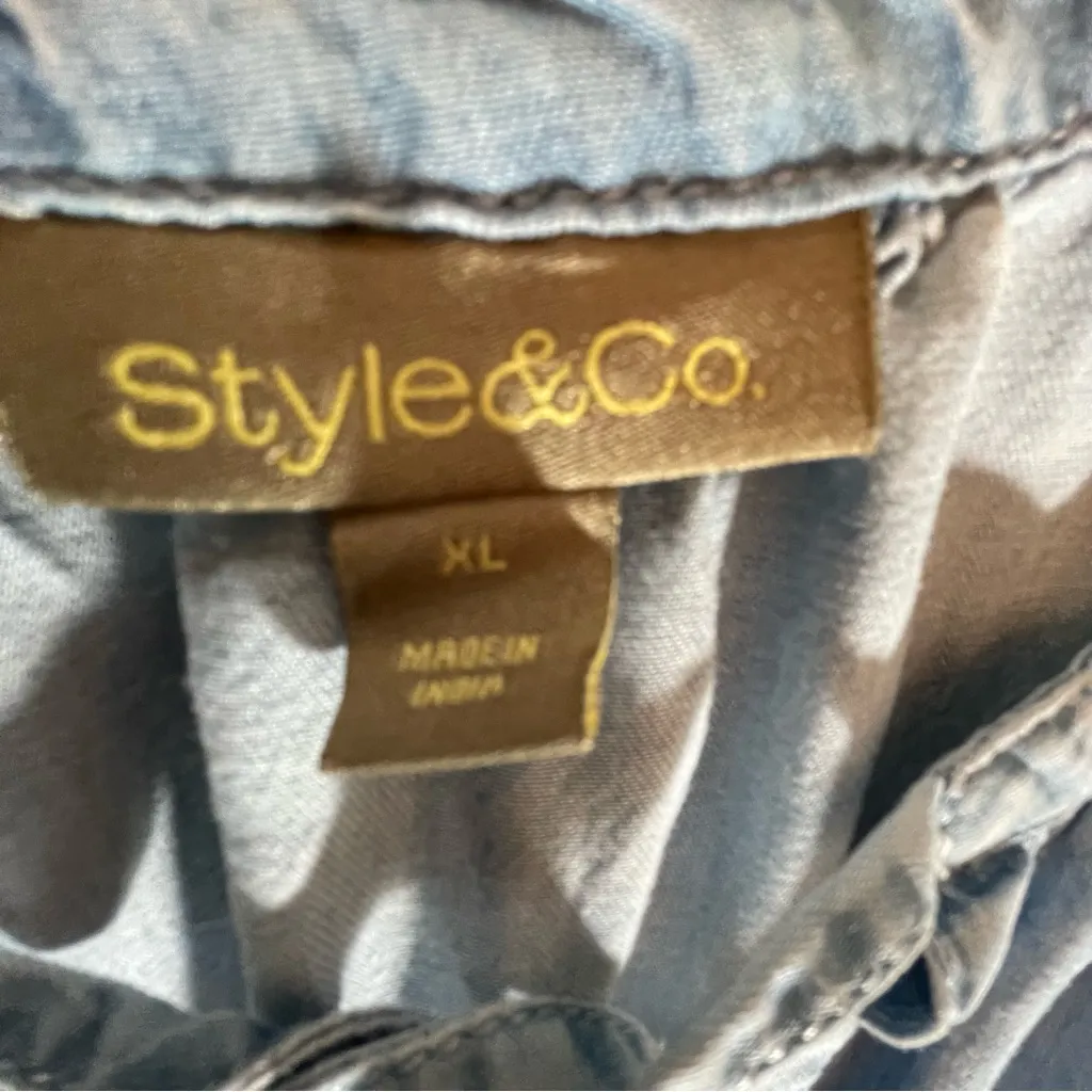 Style & Co Denim Look Chambray Tiered Dress Woman Size XL Light Blue Boho Casual - Image 3