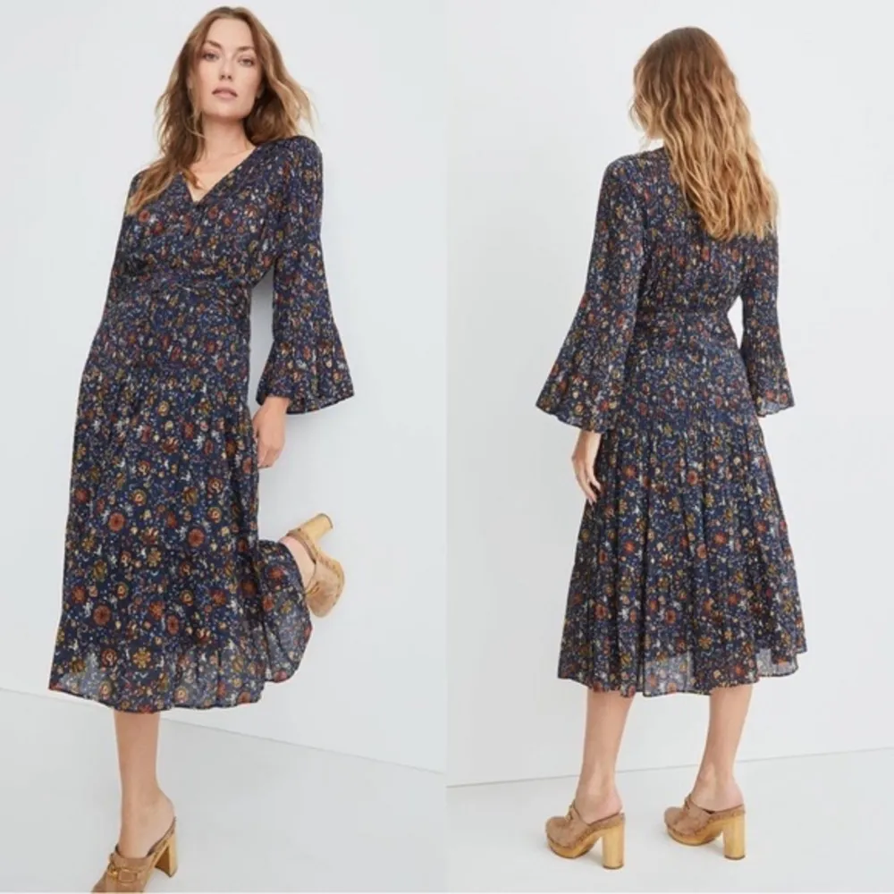 NWT Veronica Beard Shireen Button-Front Floral Print Pleated Dress in Ink Sz 2 - Image 5