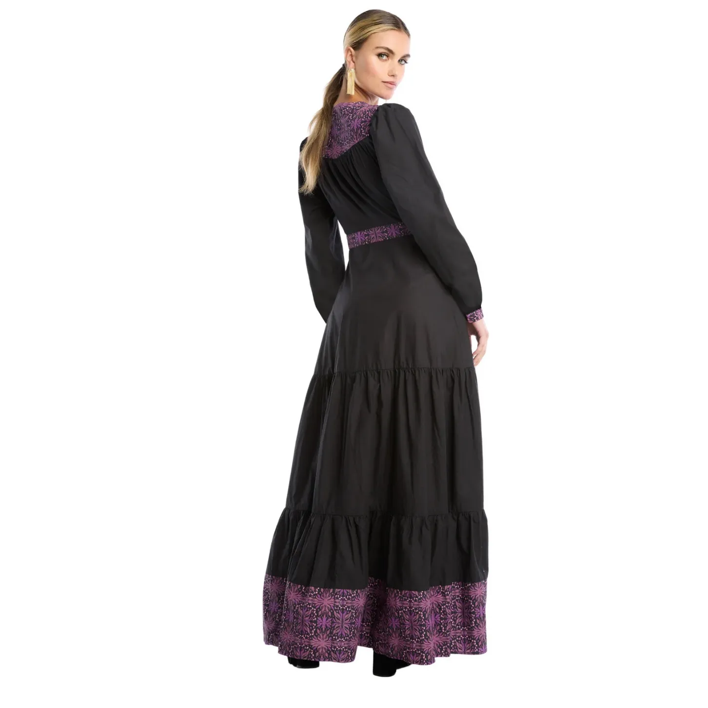 Allison New‎ York Madison Full Wrap Black & Purple Maxi Dress Size Medium - Image 4