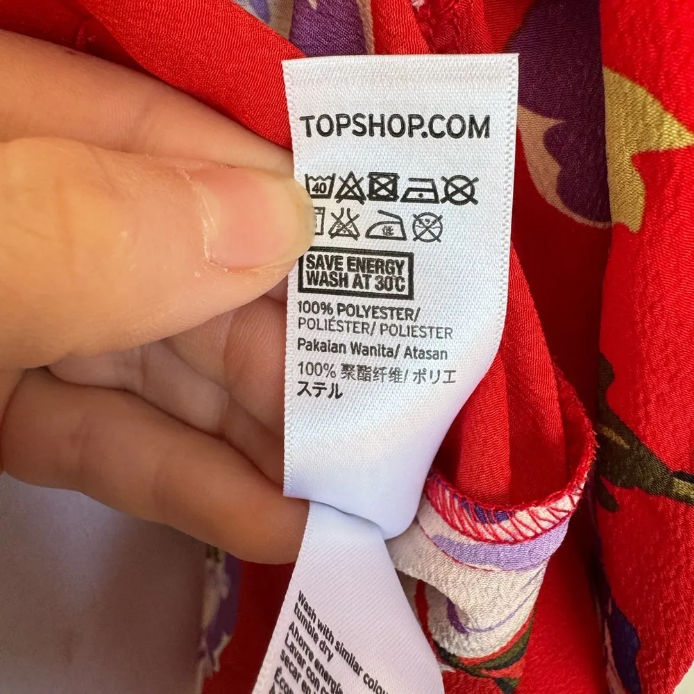 TopShop Cherry Red Floral Hawaiian Tied Wrap Cropped Blouse Womens 4 Beach - Image 5