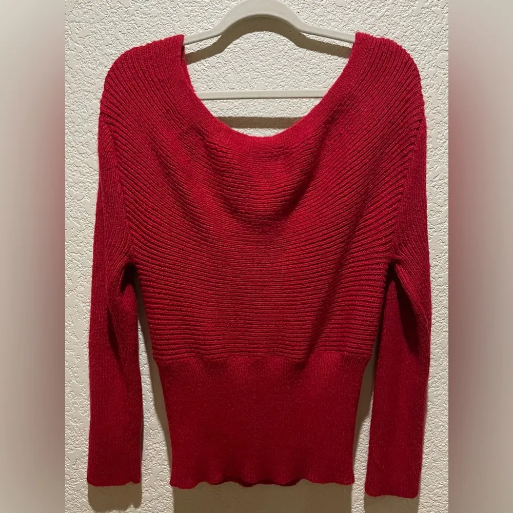 Boutique Off The Shoulder Red Sweater Top Blouse Size L Long Sleeve Size L - Image 2