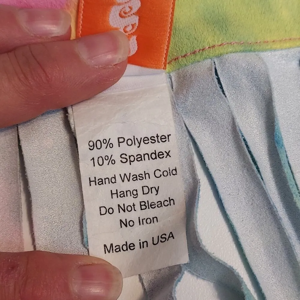 J. Valentine Rave Festival Dance Kandi Club Rainbow Tie Dye Fringe Suede Skirt - Image 3