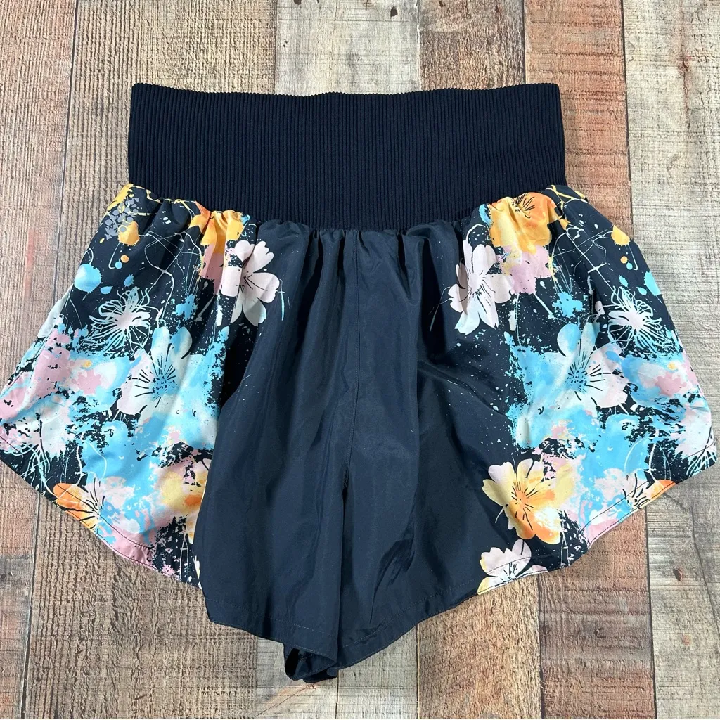 Free People Movement Floral Black High Waist Running Shorts Medium FP Active - Image 5