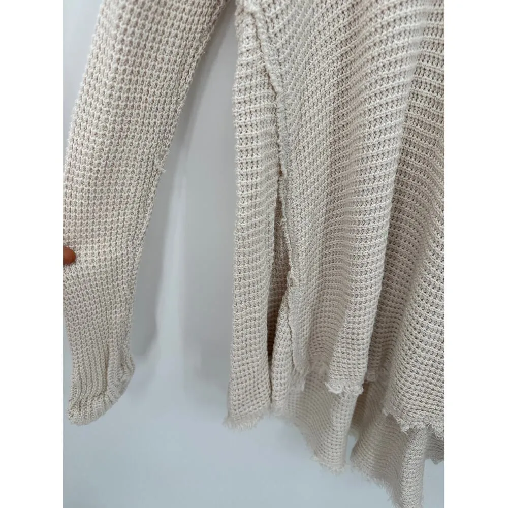Free People Cream Moonshine V Neck Sweater Cold Shoulder Distressed Size Small - Image 5