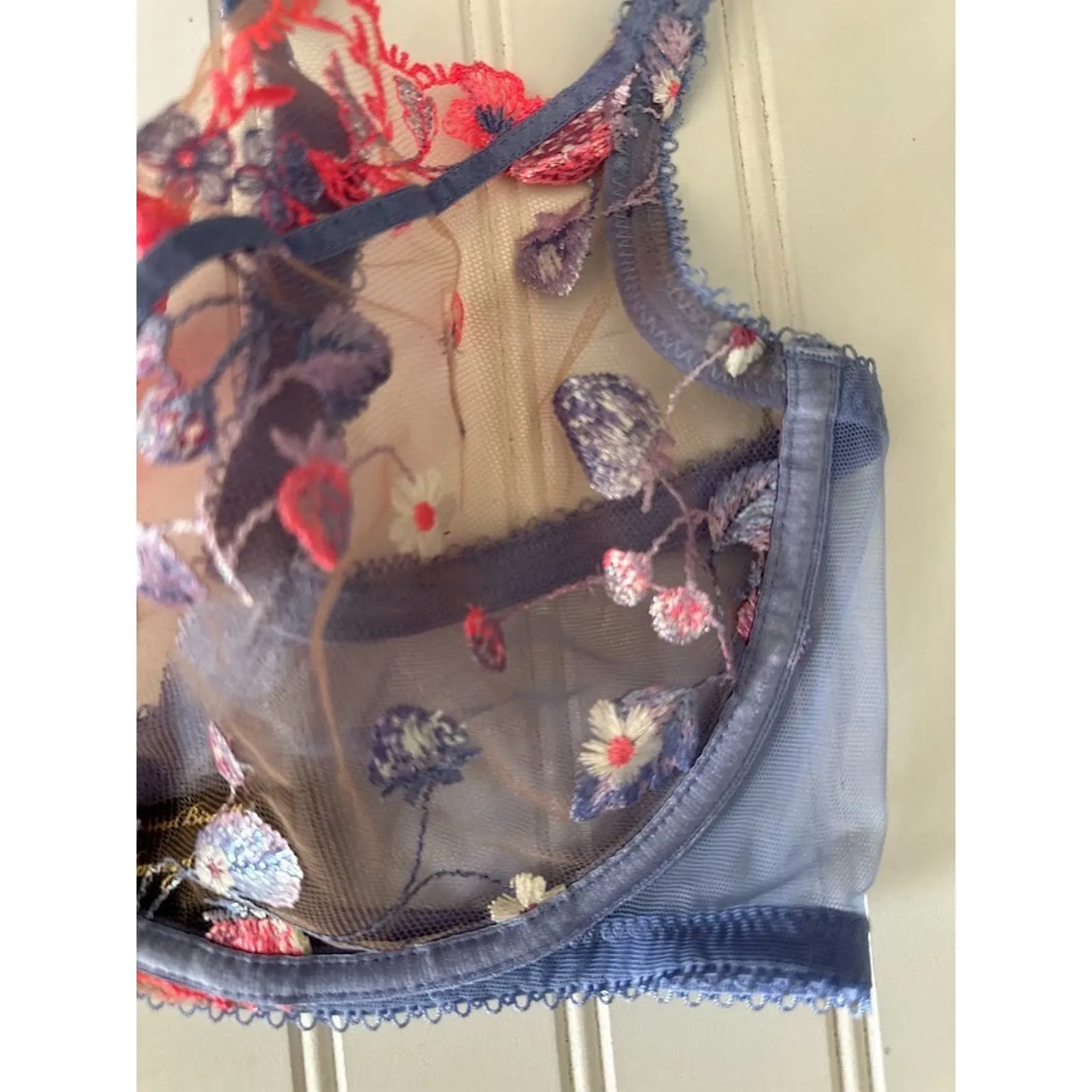 Honey Birdette Isabella Bra 38DDD/F Lingerie Embroidered Floral Sheer Underwire Purple Size undefined - Image 5
