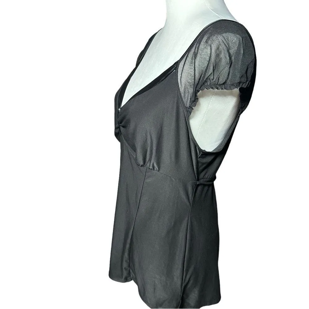 Bisou Bisou Intimates Black v - Neck Top with Sheer Details Sz Large - Image 6