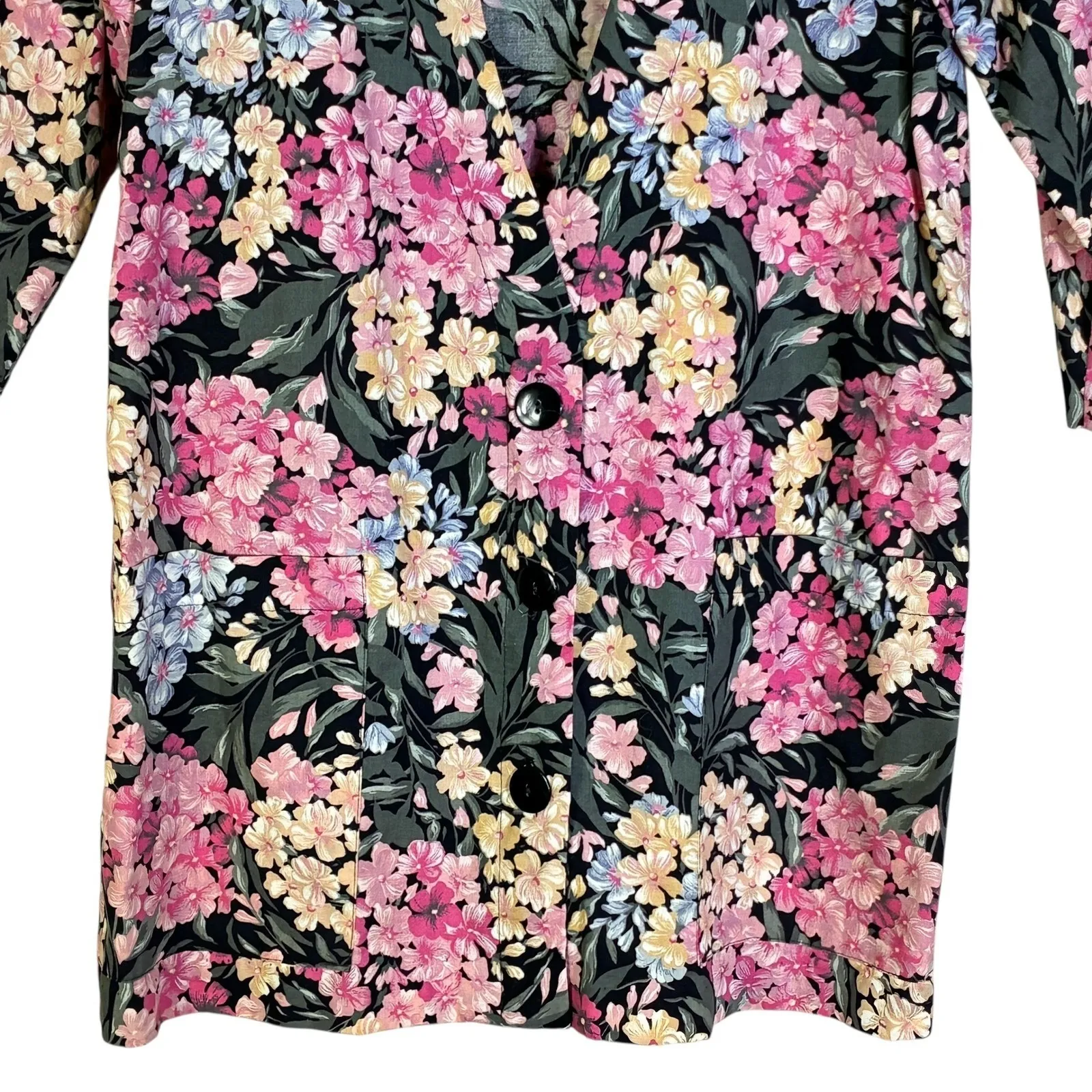 Courtney Blake Floral Longline Blazer Jacket Womens L Black Romantic Old Money Size M - Image 4