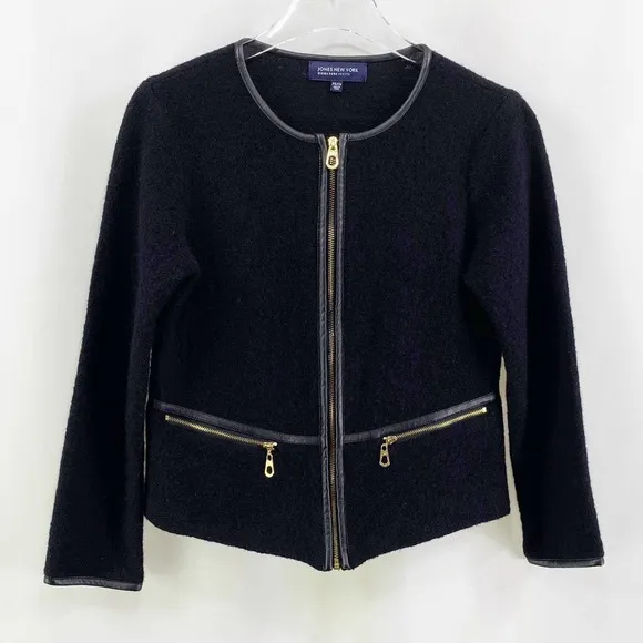 JONES NEW YORK Black with Gold Accents Petite Zip Up Jacket - Image 2
