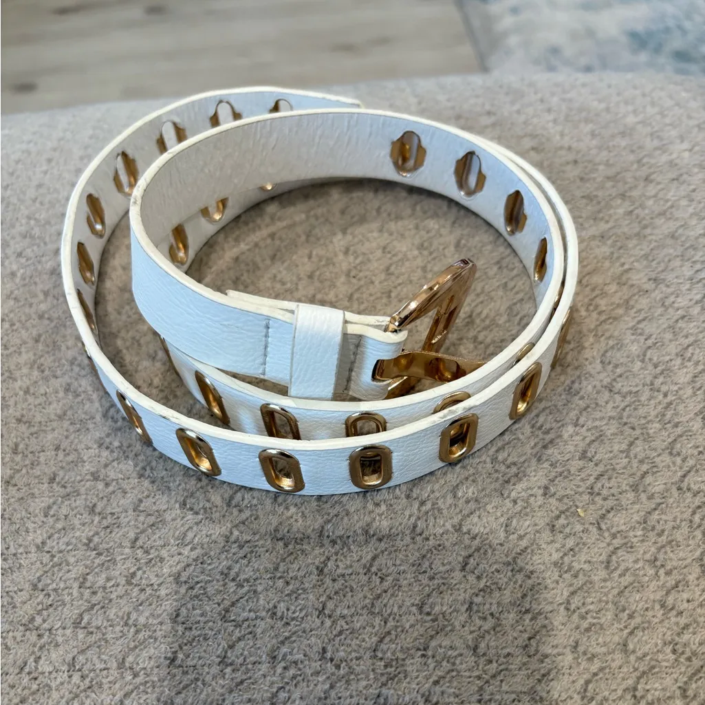 Gold Grommet Leather Belt - Image 2