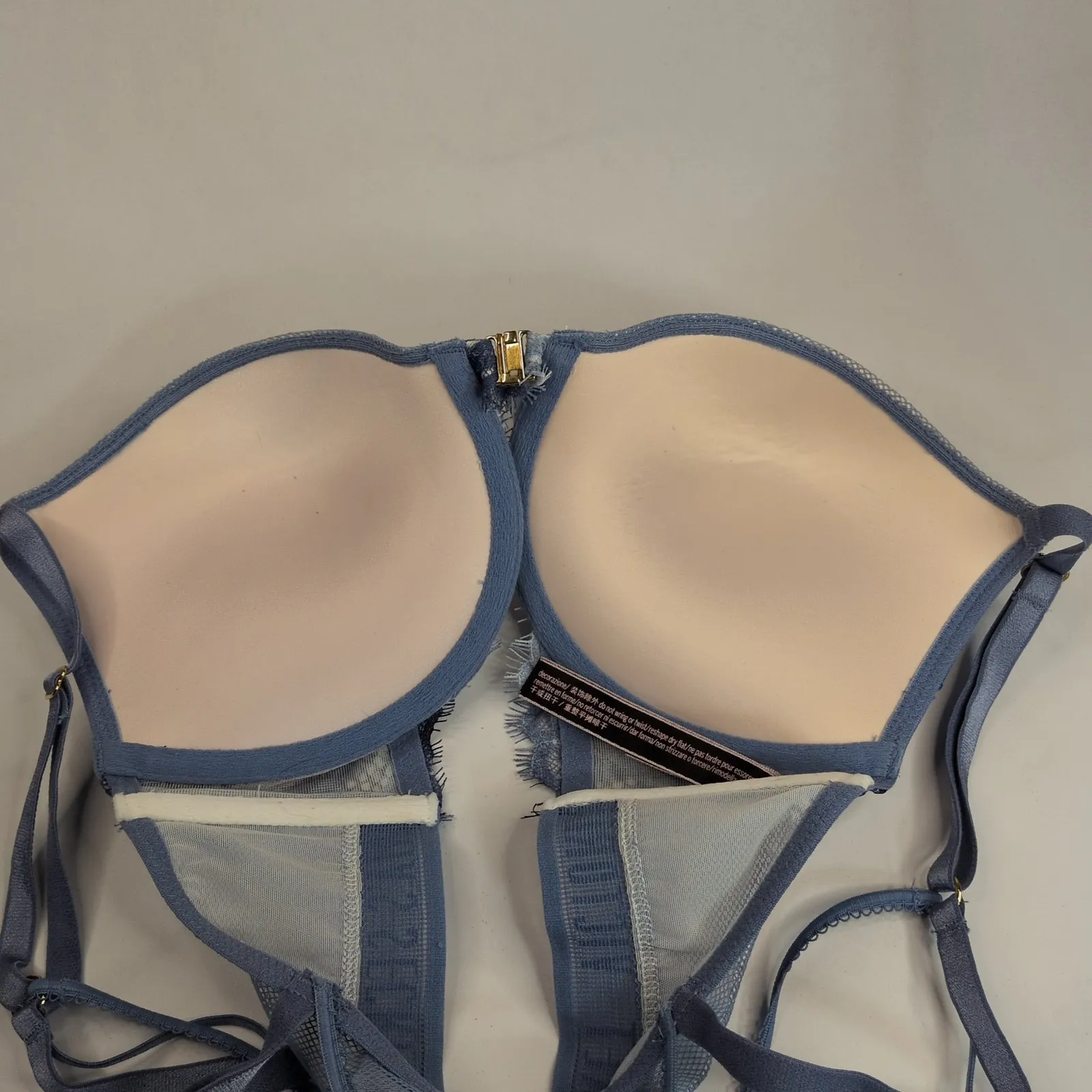 Victorias Secret‎ Very Sexy Push Up Bra 32D Blue Lace Front Close Lingerie - Image 4