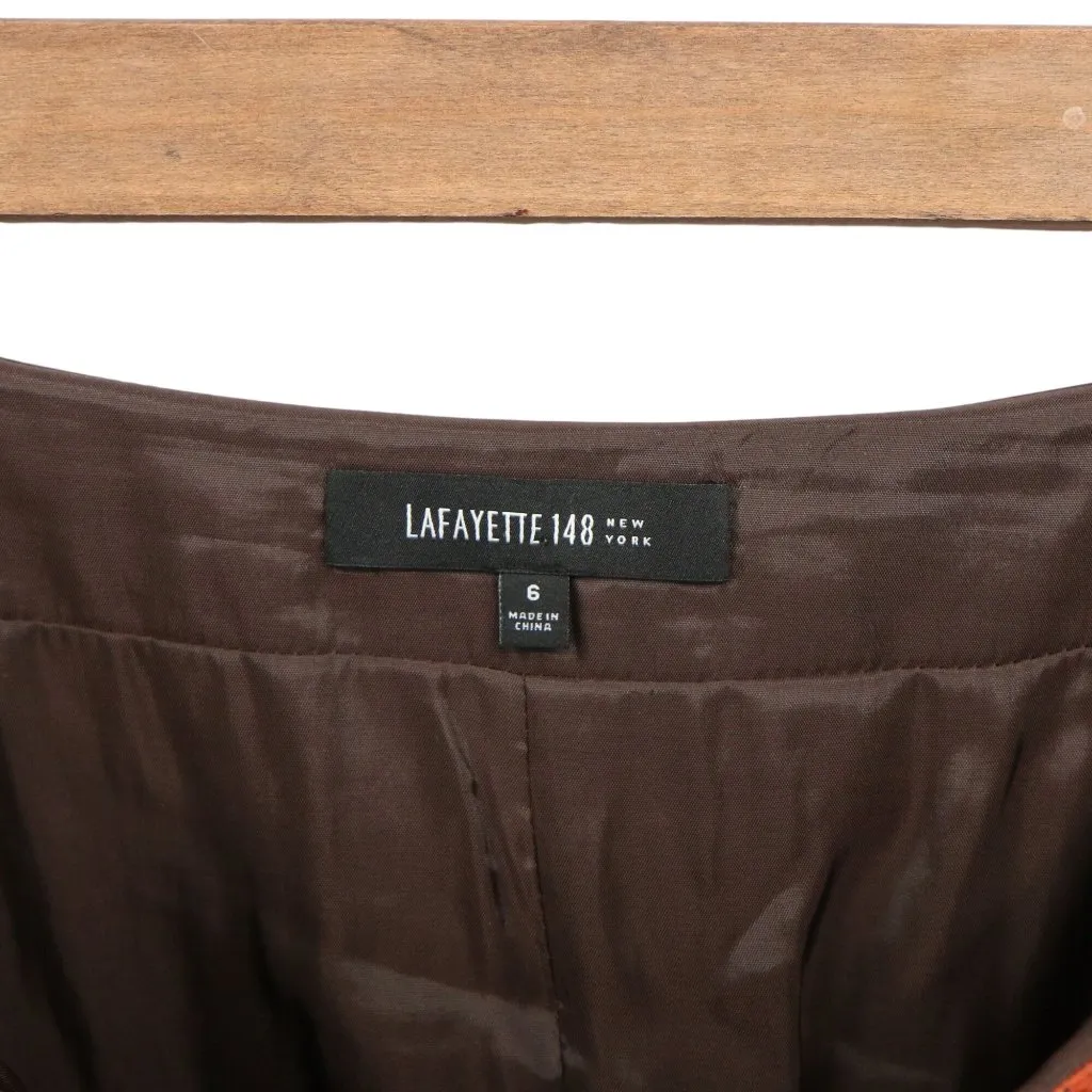 Lafayette 148 New York Virgin Wool Fringe Tiered Rust Tweed Straight Skirt 6 Orange - Image 3