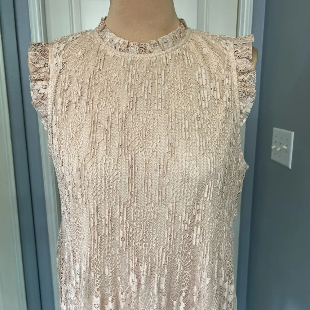 Adrianna‎ Papell Beige Lace Overlay Sleeveless Blouse - Image 2