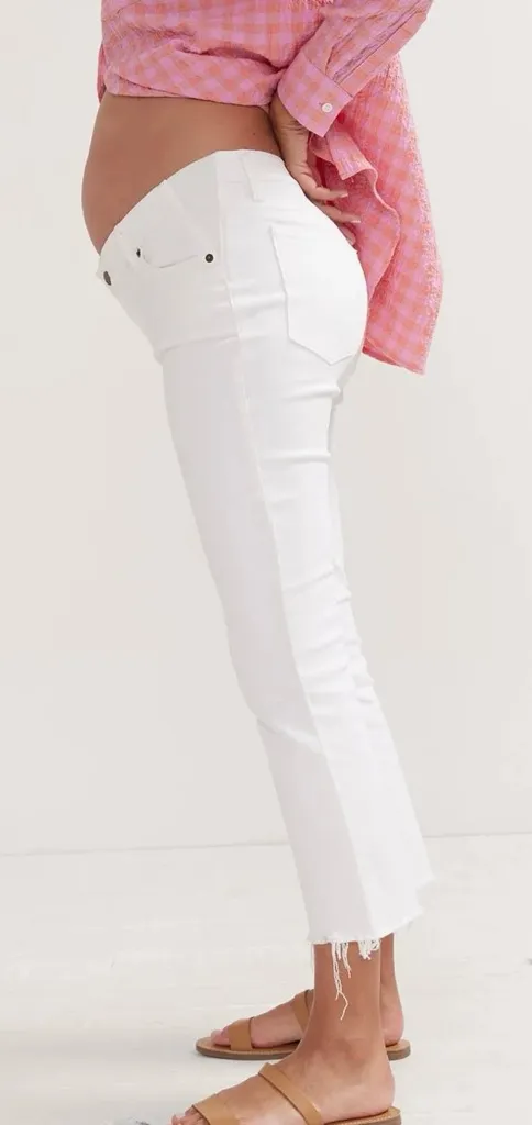 Hatch Women's The Crop Maternity Jean Frayed Hem Size 28 White Casual Fun - Image 1