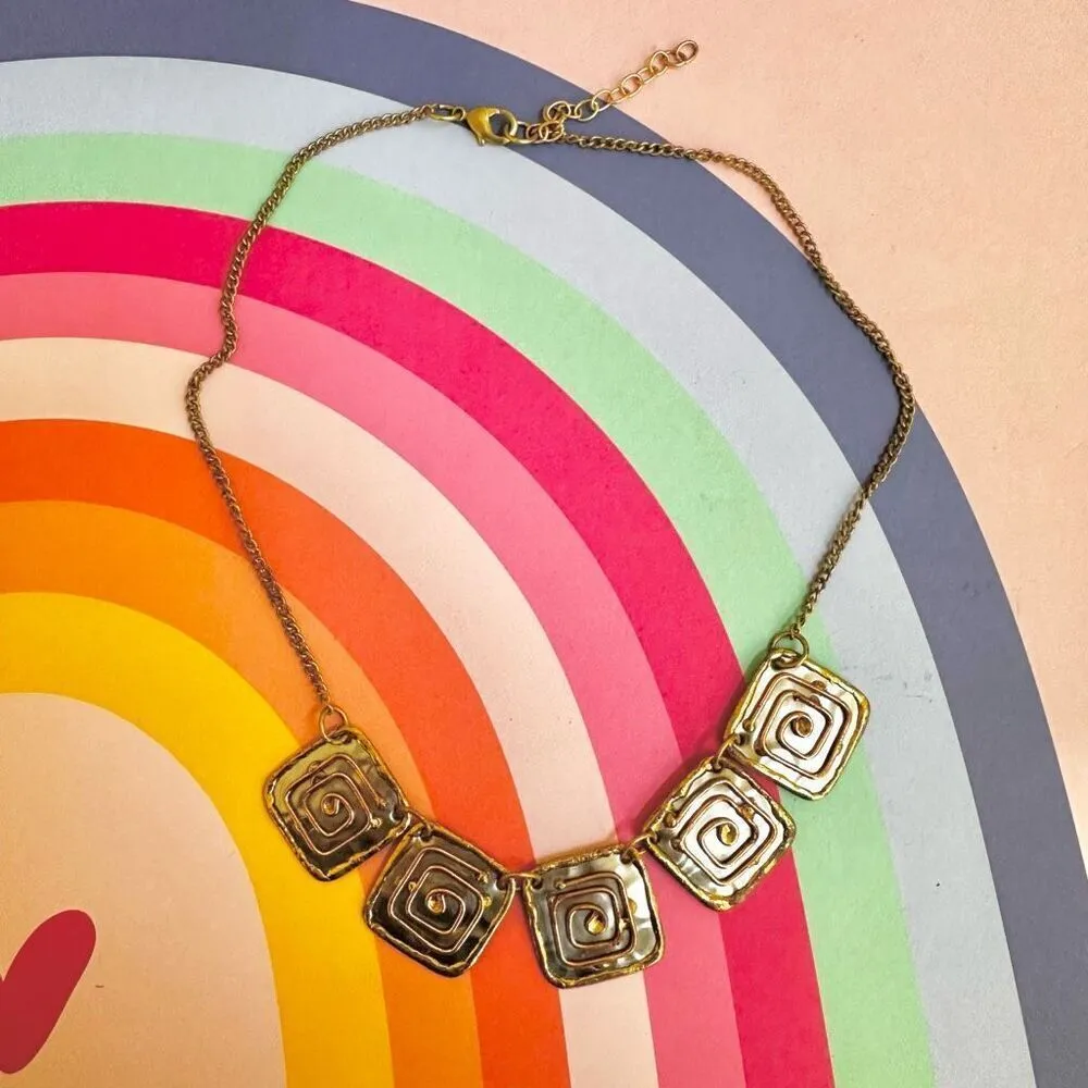 Silver/gold/copper tone square necklace Silver - Image 4