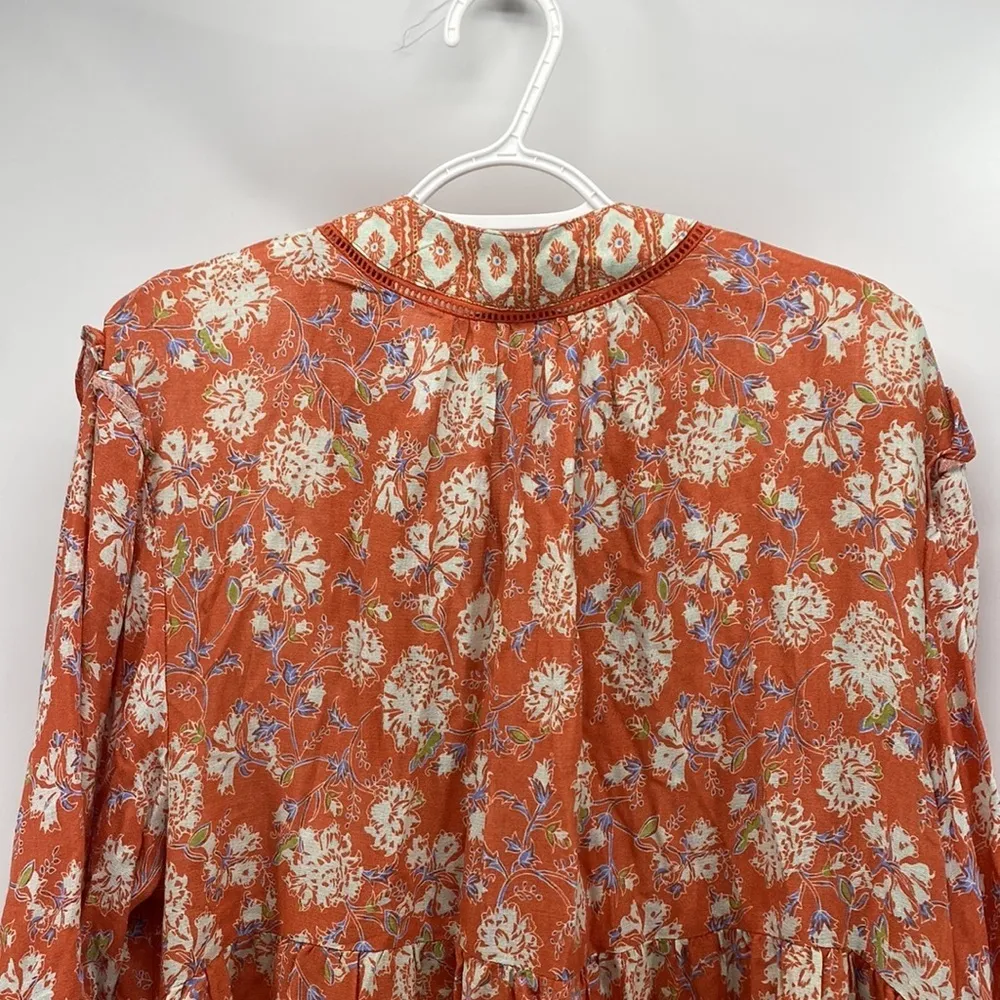 C&C California Boho Printed Ruffle Blouse Tunic Top deep v neck - Image 9