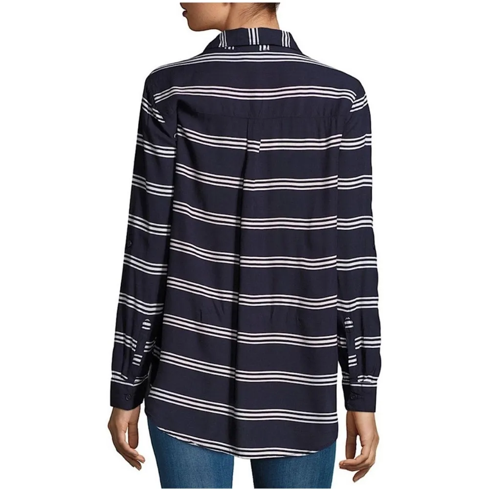 Beach Lunch Lounge Womens Gia Nautical Stripe Lace Up Top White Blue Size Medium - Image 6