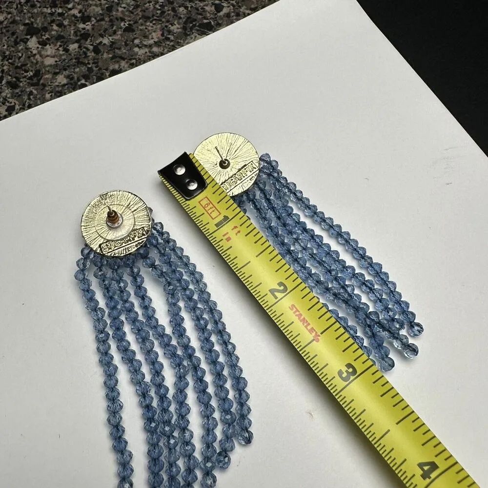 Sugarfix Blue Beaded Fringe Dangle Pierced Earrings Signed - Image 10