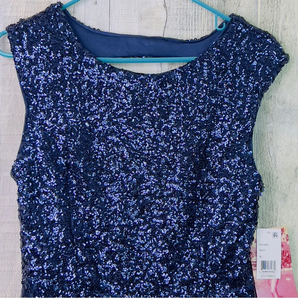 Emerald Sundae XL Blue Sequined Sleeveless Jewel Neck Fit & Flare Mini Dress - Image 4