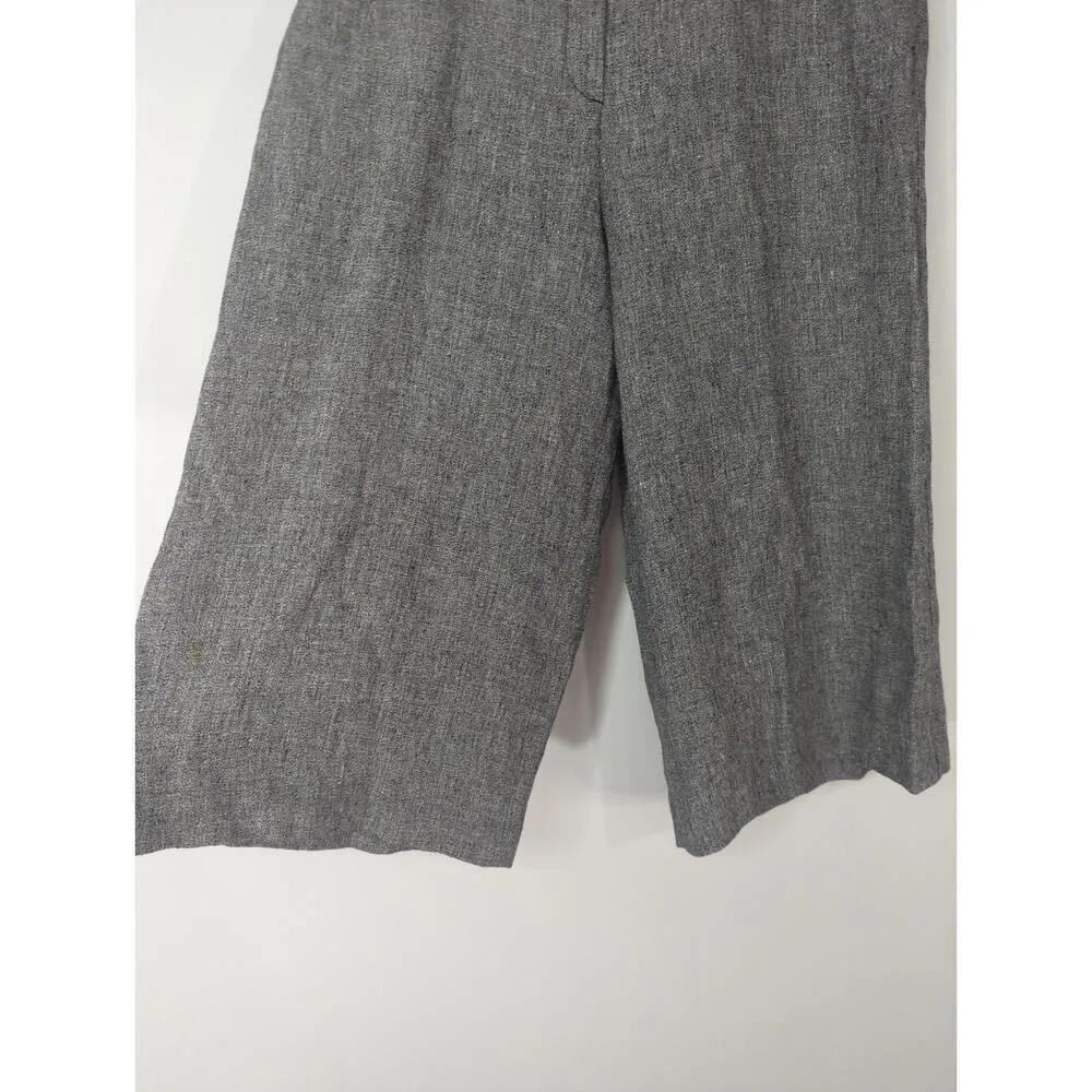 Theory Gray Linen Relaxed Wide Leg Capris Pants‎ Cropped Career Size 10 - Image 4