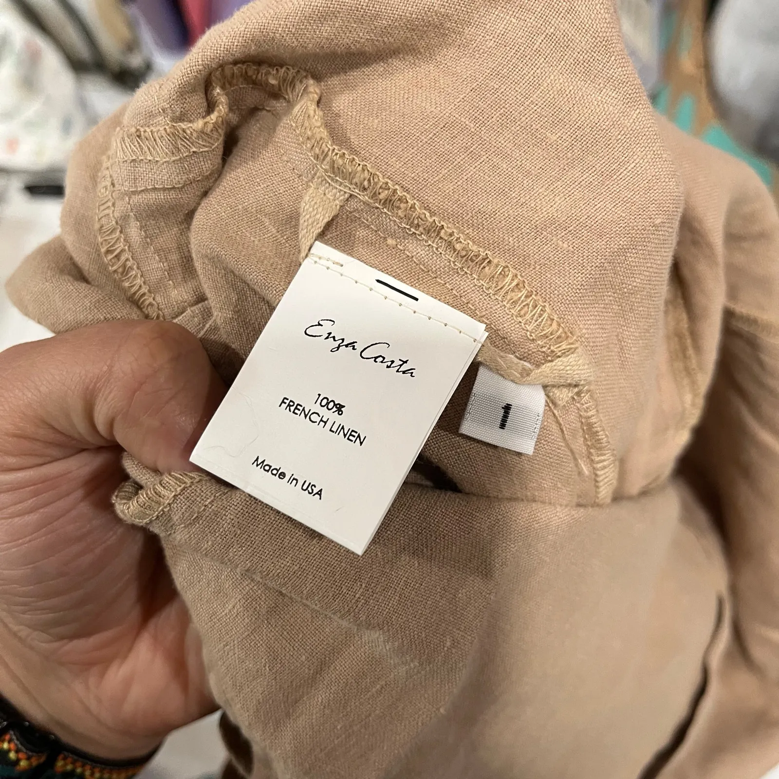 Enza Costa Revolve Tan 100% French Linen Minimalist Jumpsuit Womens Size Small - Image 6