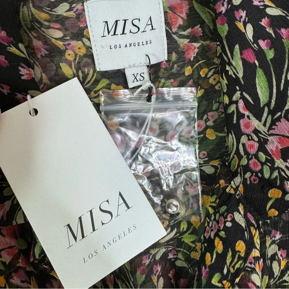 Misa Los Angeles Laysi Floral Tiered Long Sleeve Midi Dress Black Size XS NWT - Image 11