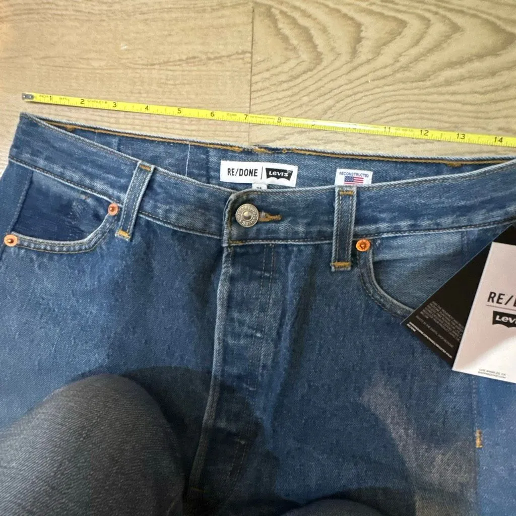 NWT RE/DONE x Levi's patchwork denim jeans size 2 indigo wide taper jeans with a Blue - Image 7