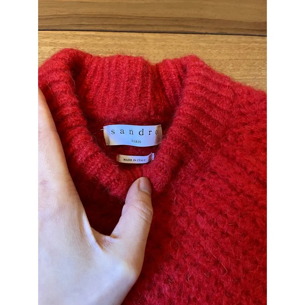 Sandro Pullover Mohair Blend Oversized Relaxed Jumper Knit Sweater Red 1 Small - Image 3