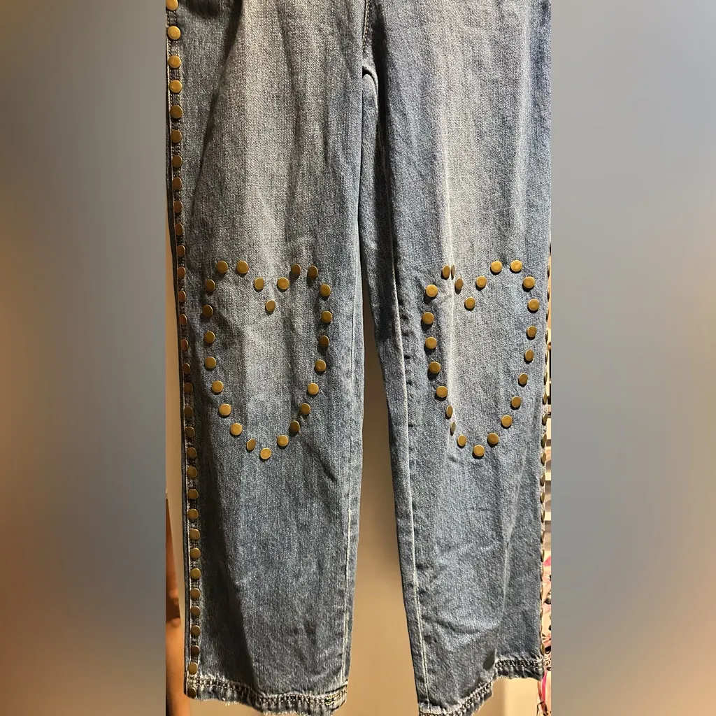 UO Hearts On Fire Denim Studded Overall in Tinted Denim - Image 12