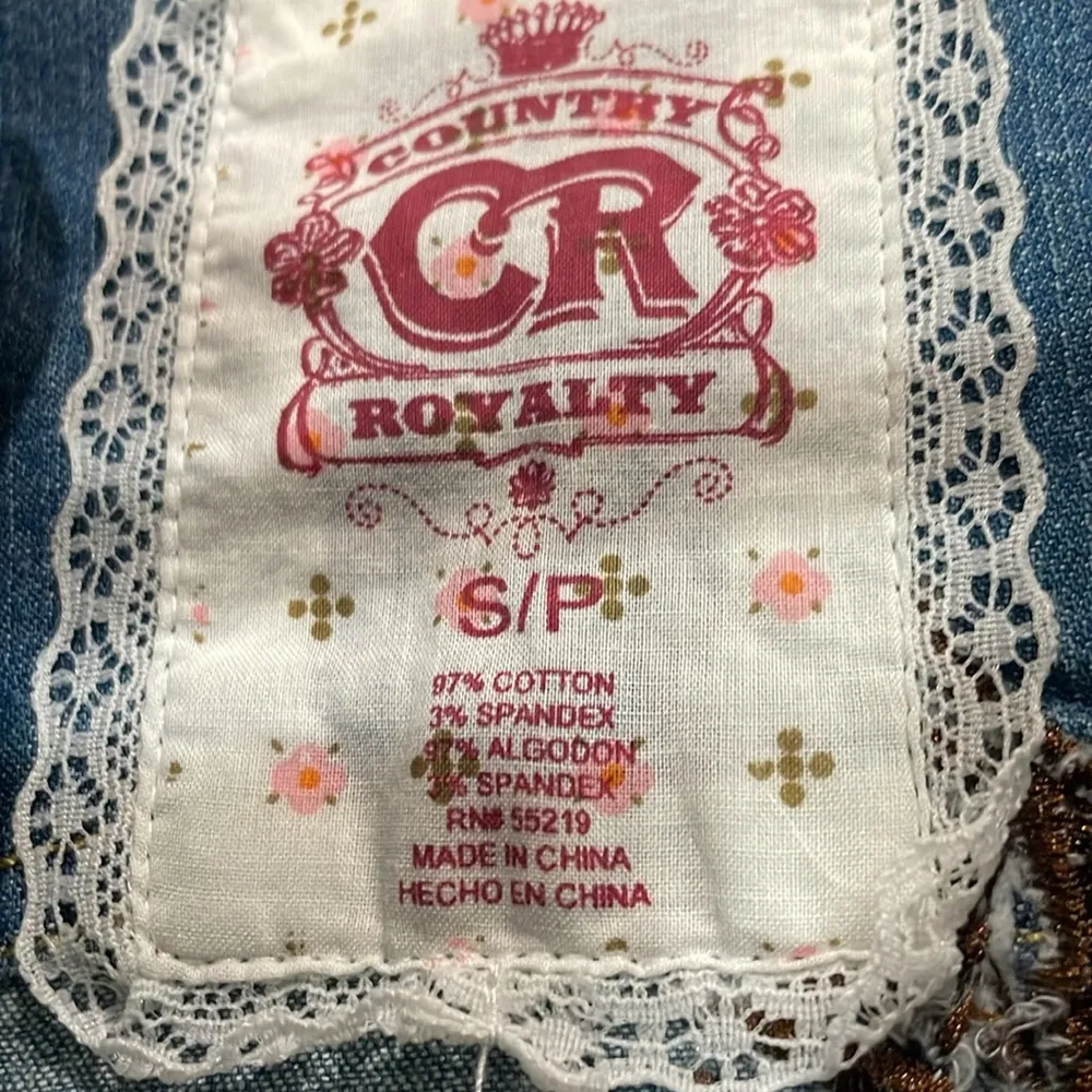 Vintage Y2K Country Royalty Studded Embroidered Bling Rhinestone Denim Top Sz S - Image 3