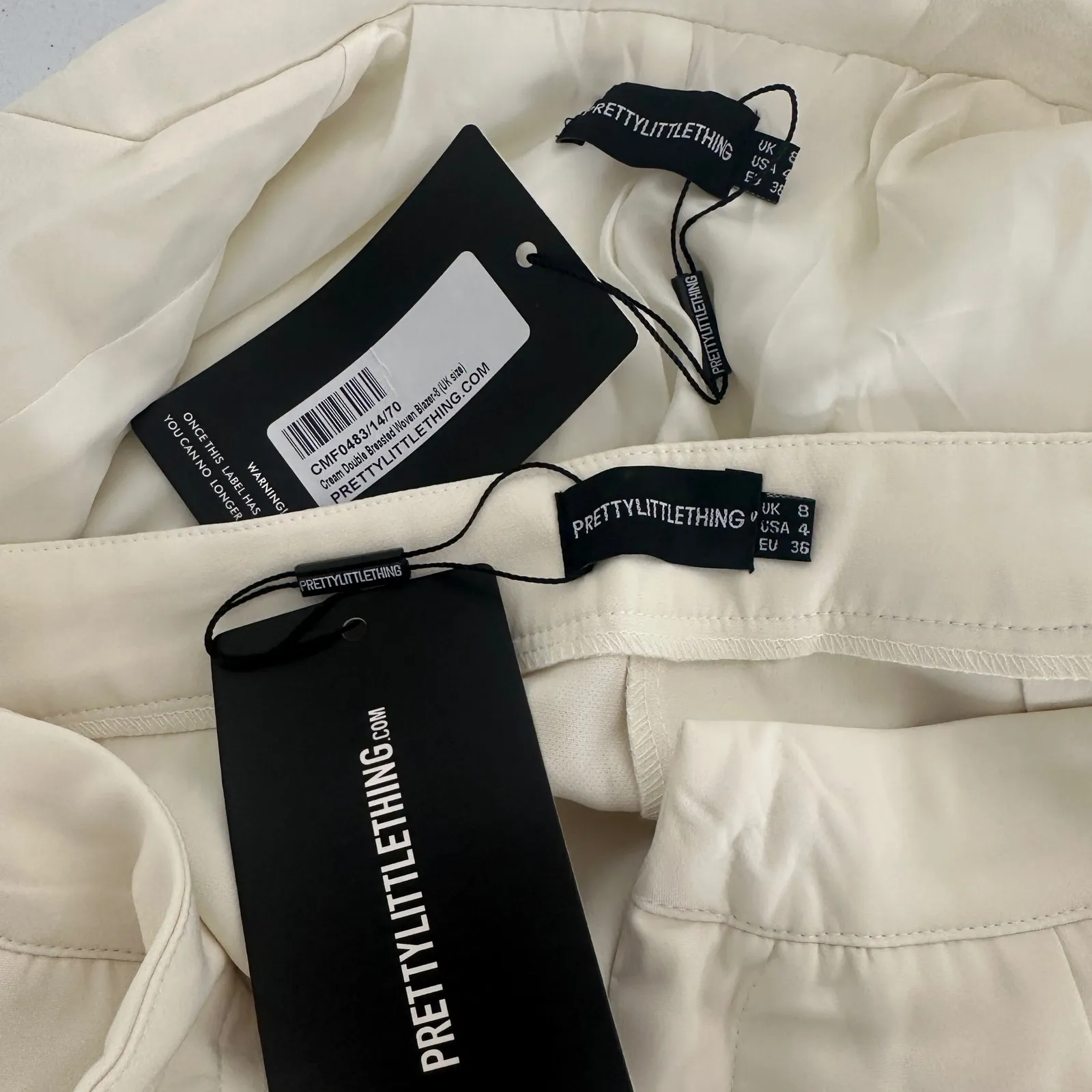 New PRETTYLITTLETHING Cream Double Breasted Woven Blazer‎ Pants Suit Set Women 4 - Image 9