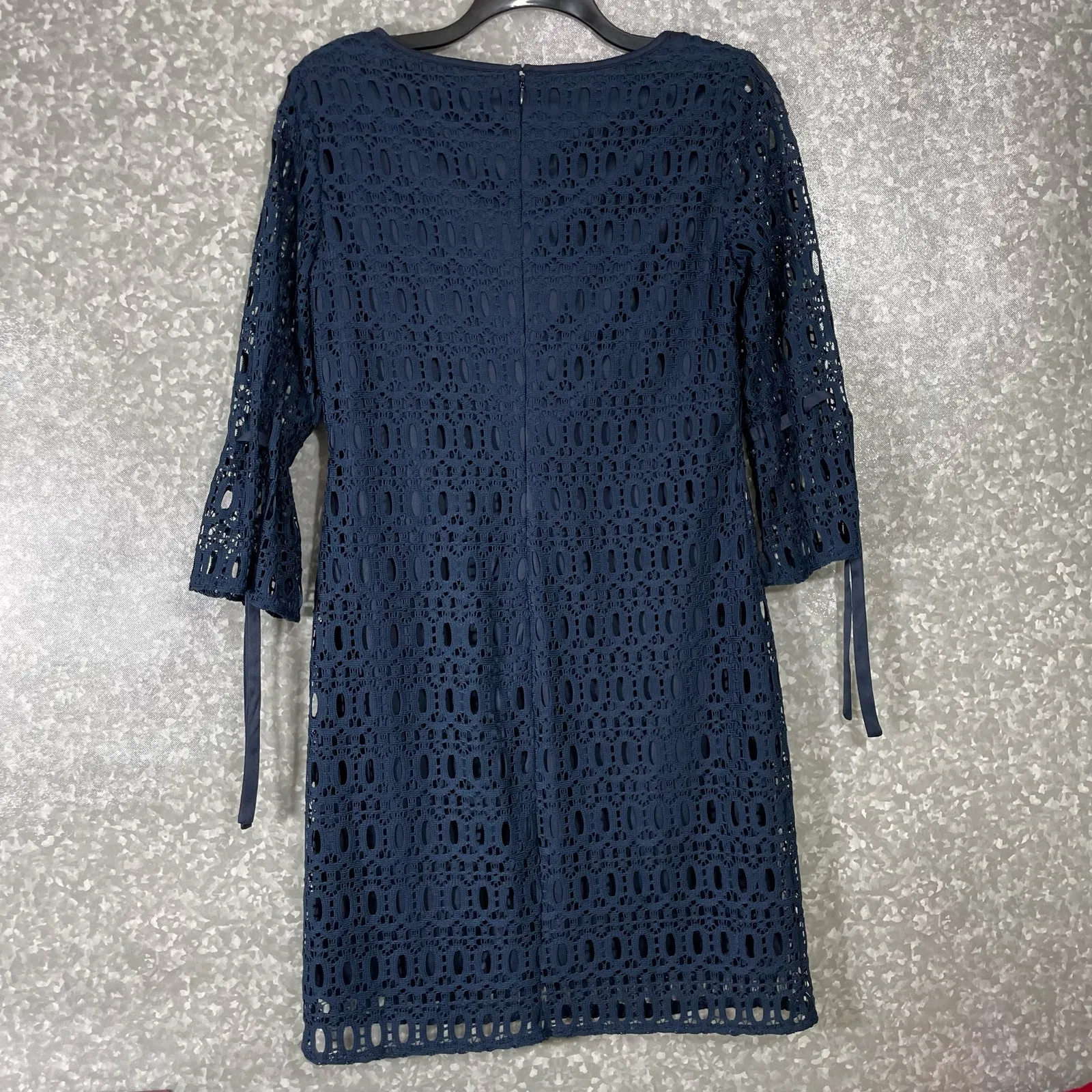 Dressbarn Women's Navy Blue Cottagecore Romantic Lace Dress - Size 8 - Ribbon - Image 7