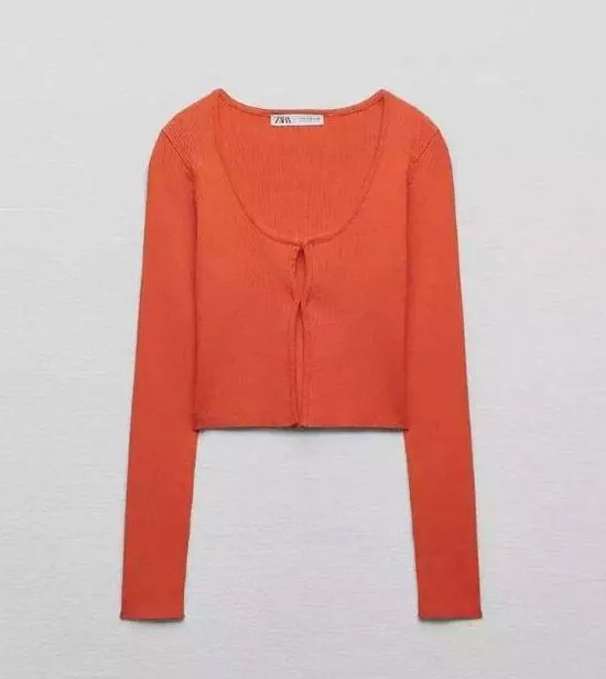 NWT ZARA Ribbed knit cropped cardigan orange 3646/008 - Image 2