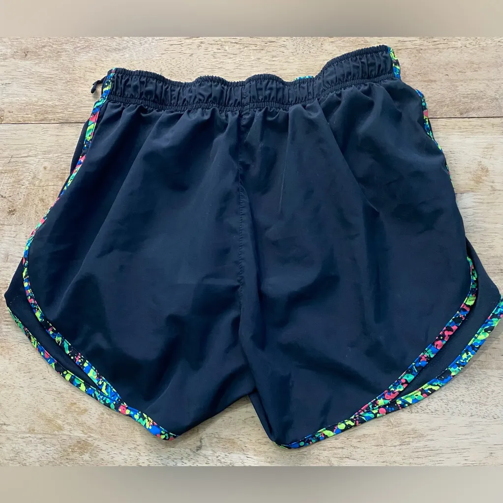Nike Dri Fit Tempo Women’s Sz M Black/Neon Splatter Print Trim Athletic Shorts - Image 4