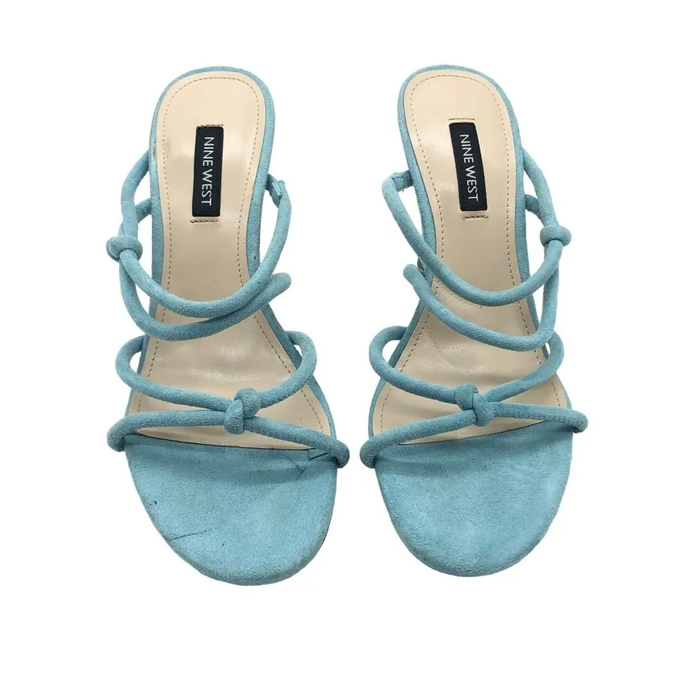 Nine West Kims Light Blue Faux Suede Strappy Sandals Heels Size 6 M - Image 2