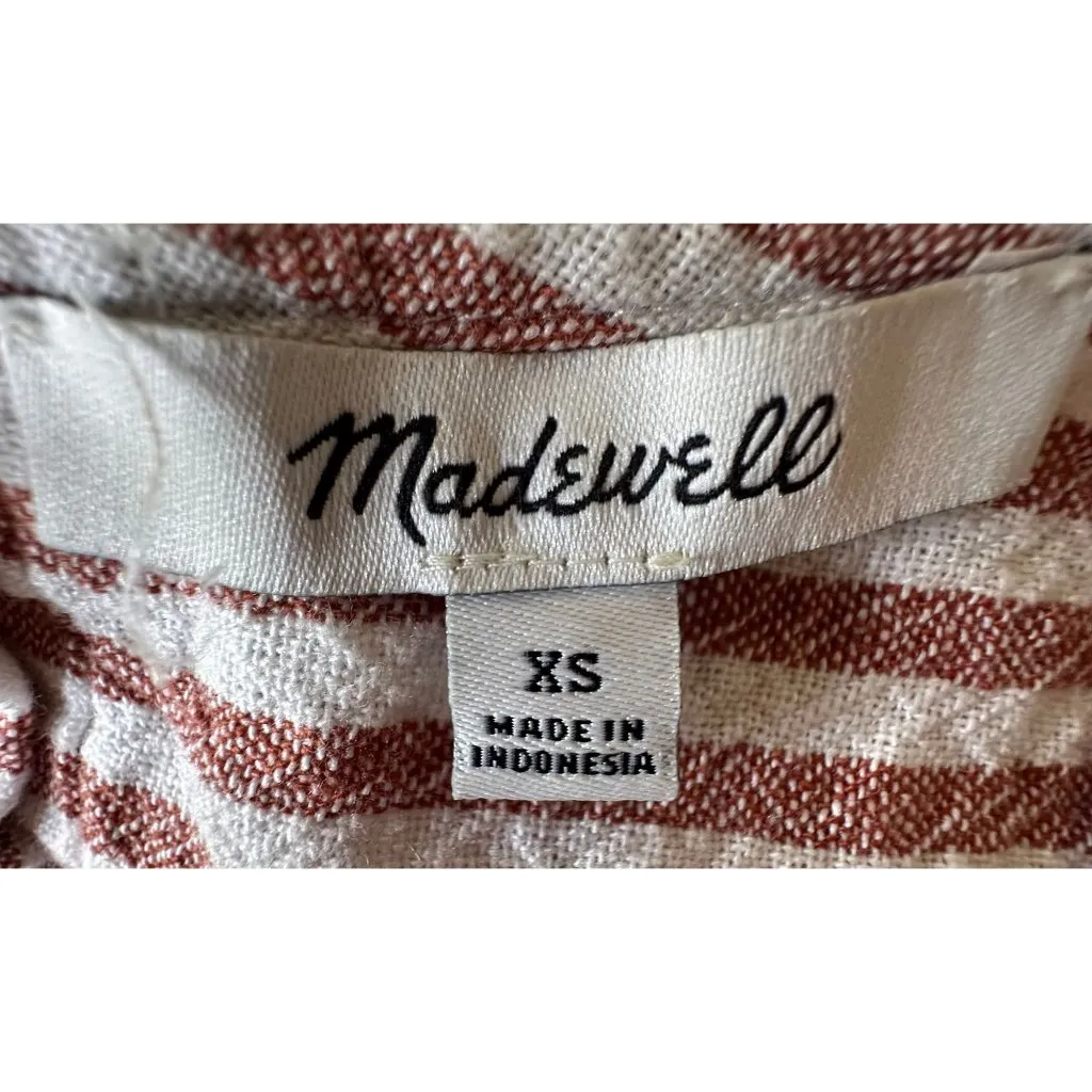 Madewell Striped Button Back Dress XS Extra Small Linen Blend Pockets Casual - Image 11
