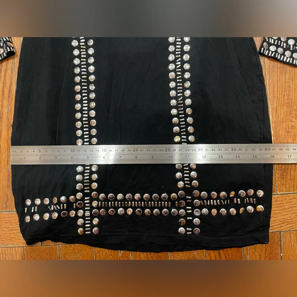 Black Embellished Top with Silver Accents Size L - Image 5