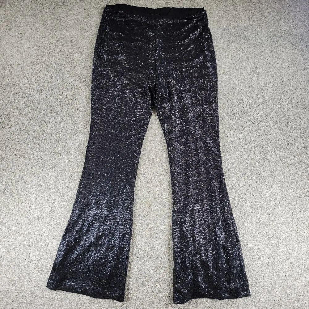 Athena Marie Womens Sequin Pants XL Black Flare Wide Leg Holiday Party Cocktail - Image 4